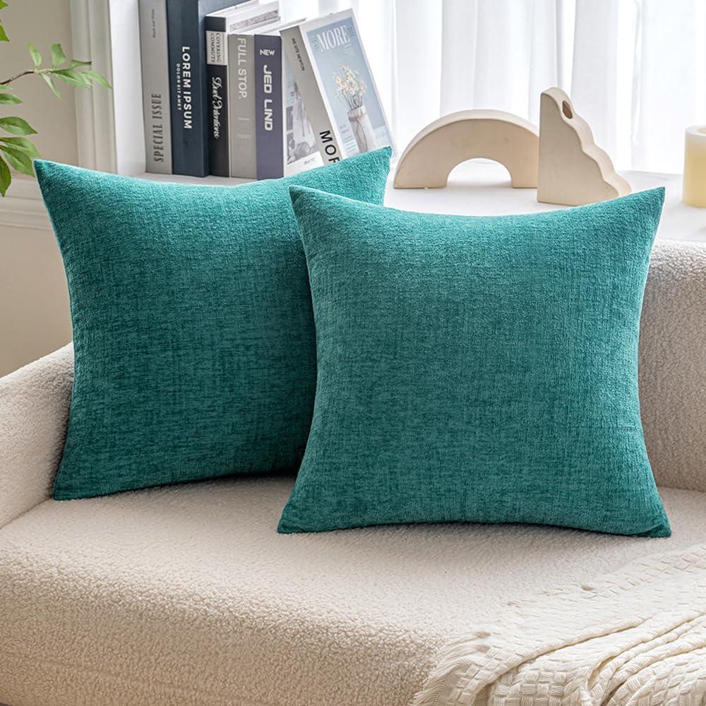 imageMIULEE Pack of 2 Couch Throw Pillow Covers 18x18 Inch Soft Gold Chenille Pillow Covers for Sofa Living Room Spring Home Decor Couch Solid Dyed CasesTeal