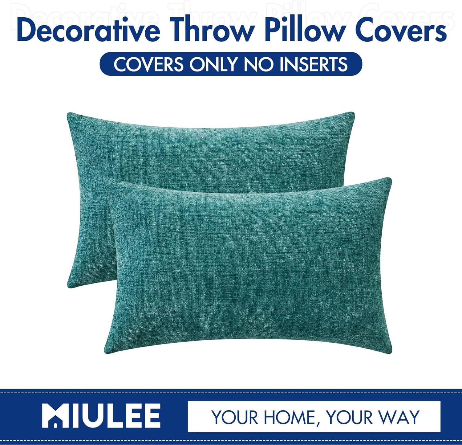 imageMIULEE Pack of 2 Couch Throw Pillow Covers 18x18 Inch Soft Gold Chenille Pillow Covers for Sofa Living Room Spring Home Decor Couch Solid Dyed CasesTeal