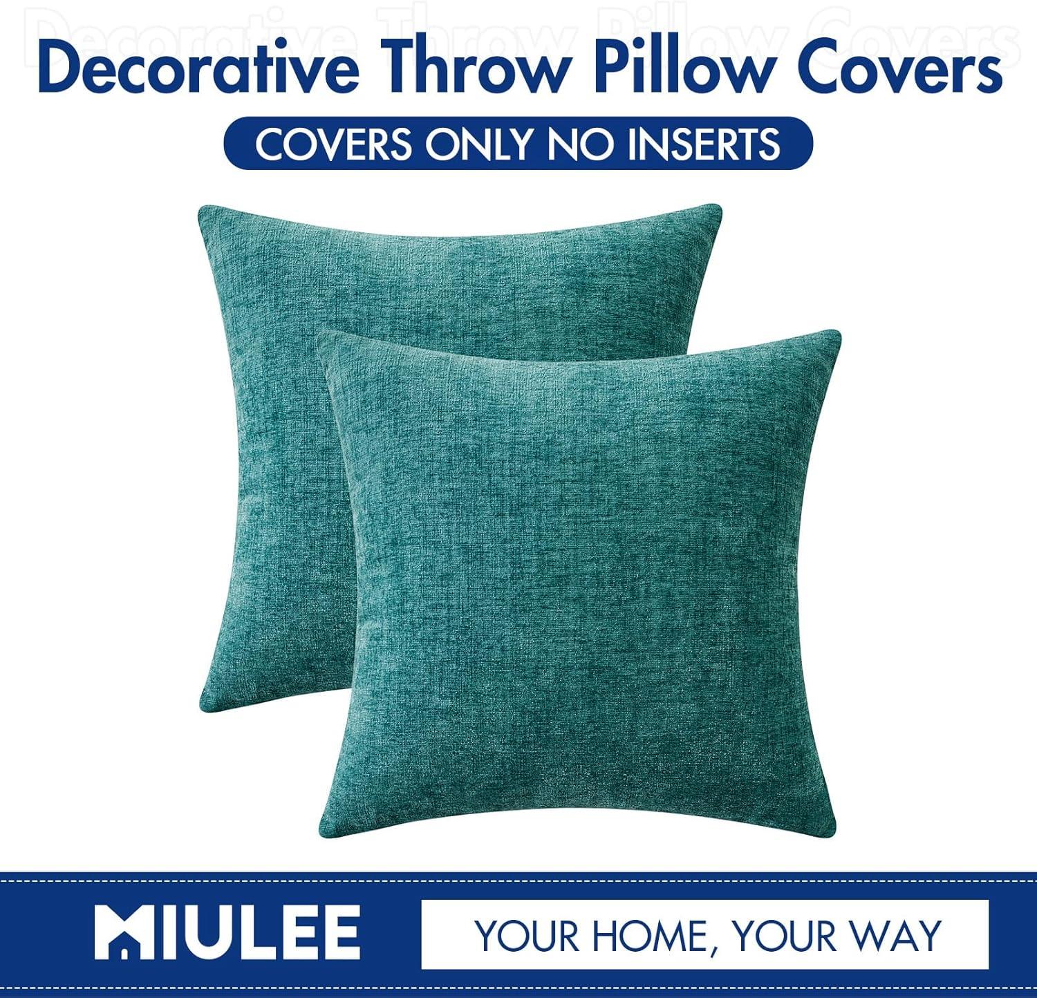 imageMIULEE Pack of 2 Couch Throw Pillow Covers 18x18 Inch Soft Gold Chenille Pillow Covers for Sofa Living Room Spring Home Decor Couch Solid Dyed CasesTeal