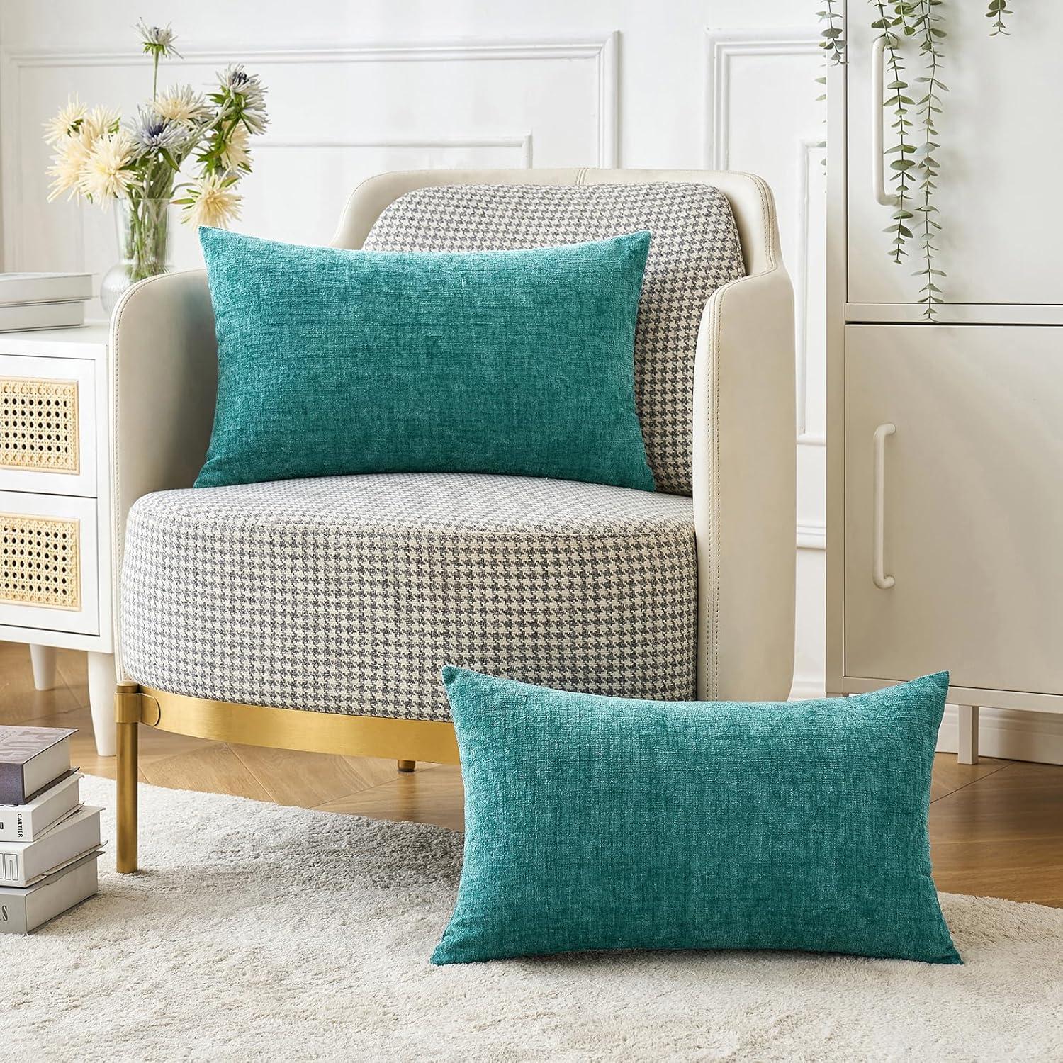 imageMIULEE Pack of 2 Couch Throw Pillow Covers 18x18 Inch Soft Gold Chenille Pillow Covers for Sofa Living Room Spring Home Decor Couch Solid Dyed CasesTeal