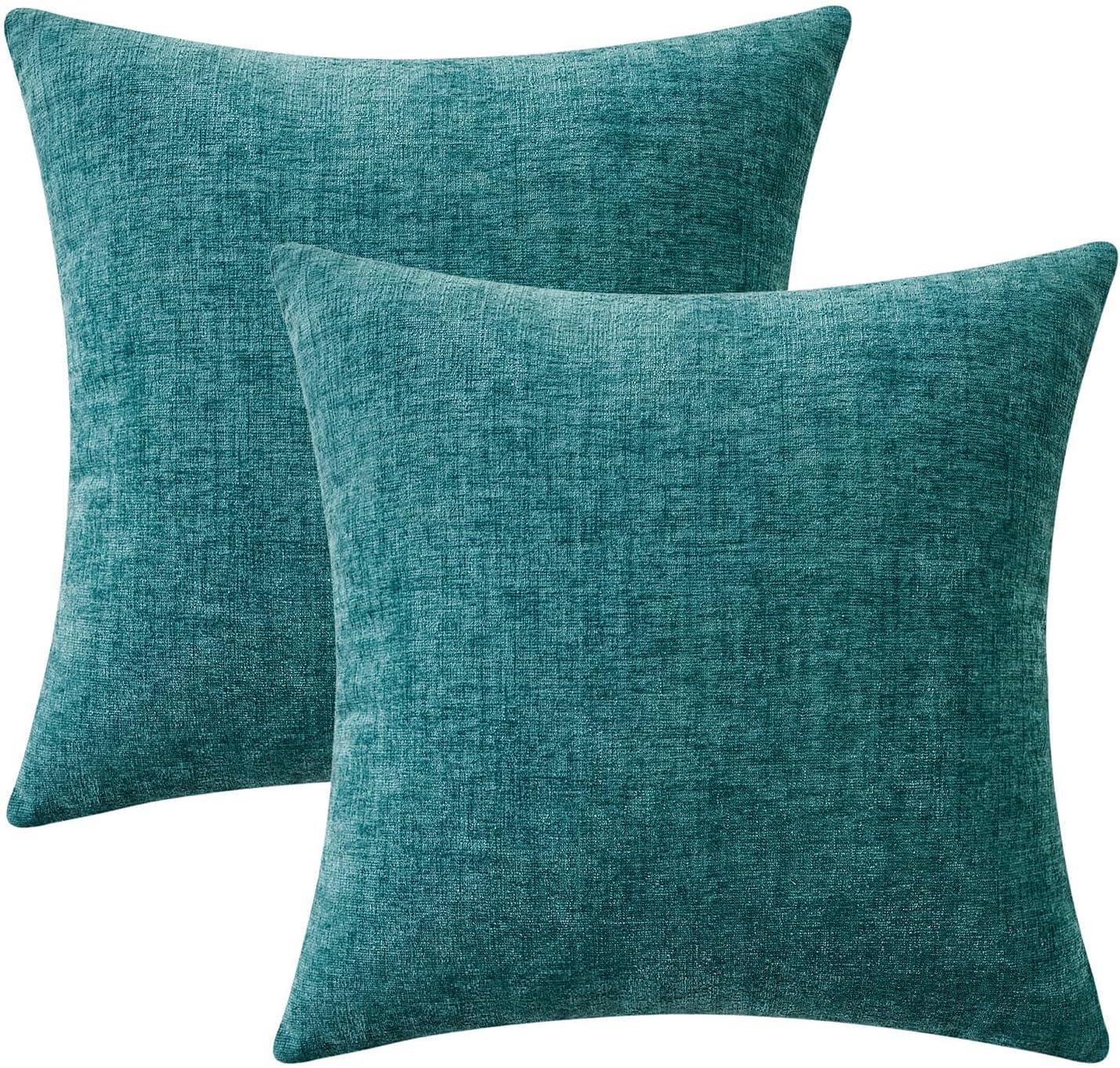 imageMIULEE Pack of 2 Couch Throw Pillow Covers 18x18 Inch Soft Gold Chenille Pillow Covers for Sofa Living Room Spring Home Decor Couch Solid Dyed CasesTeal