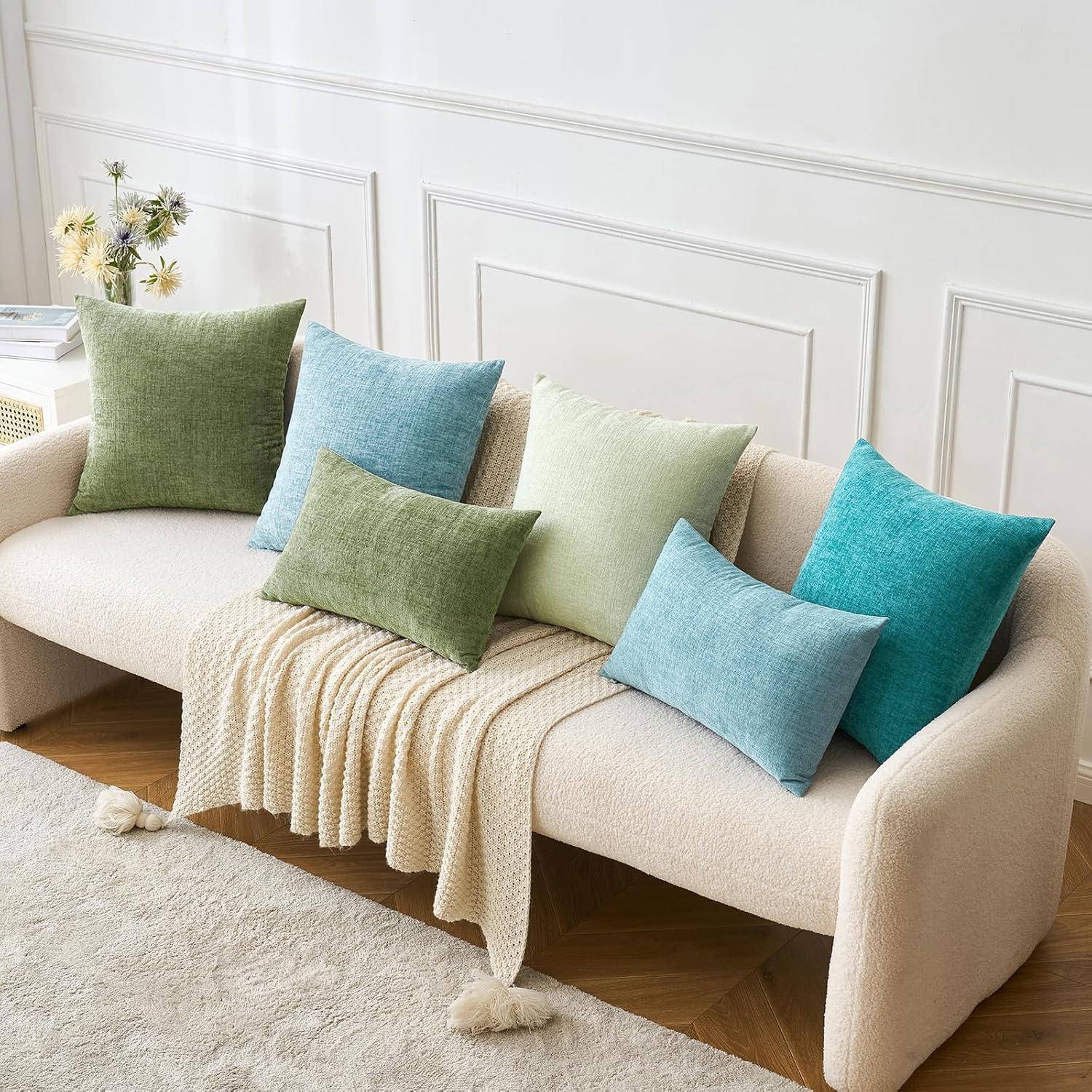 imageMIULEE Pack of 2 Couch Throw Pillow Covers 18x18 Inch Soft Gold Chenille Pillow Covers for Sofa Living Room Spring Home Decor Couch Solid Dyed CasesTeal