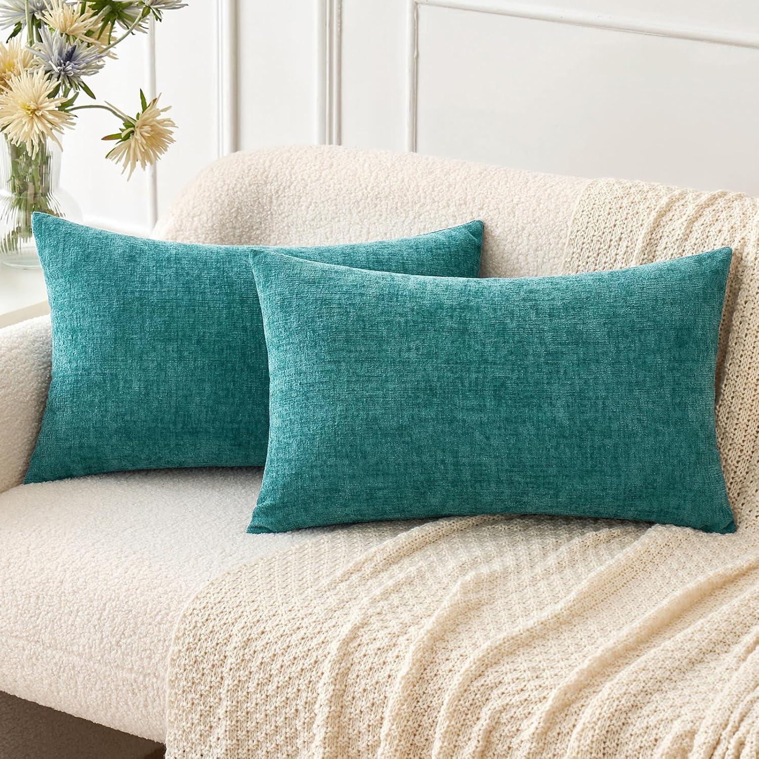 imageMIULEE Pack of 2 Couch Throw Pillow Covers 18x18 Inch Soft Gold Chenille Pillow Covers for Sofa Living Room Spring Home Decor Couch Solid Dyed CasesTeal