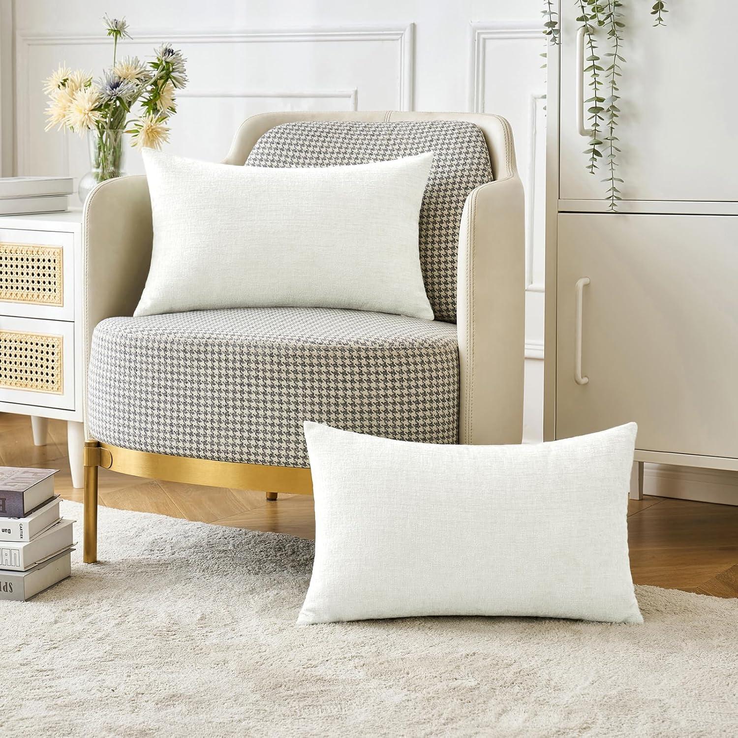 imageMIULEE Pack of 2 Couch Throw Pillow Covers 18x18 Inch Soft Gold Chenille Pillow Covers for Sofa Living Room Spring Home Decor Couch Solid Dyed CasesWhite