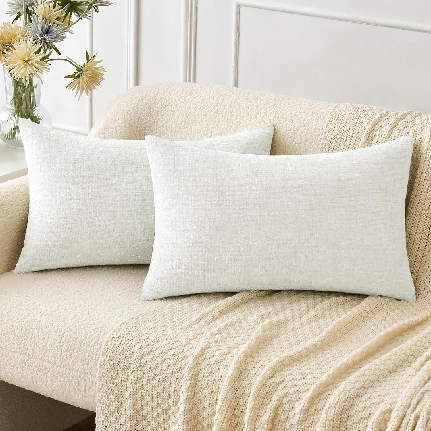 imageMIULEE Pack of 2 Couch Throw Pillow Covers 18x18 Inch Soft Gold Chenille Pillow Covers for Sofa Living Room Spring Home Decor Couch Solid Dyed CasesWhite