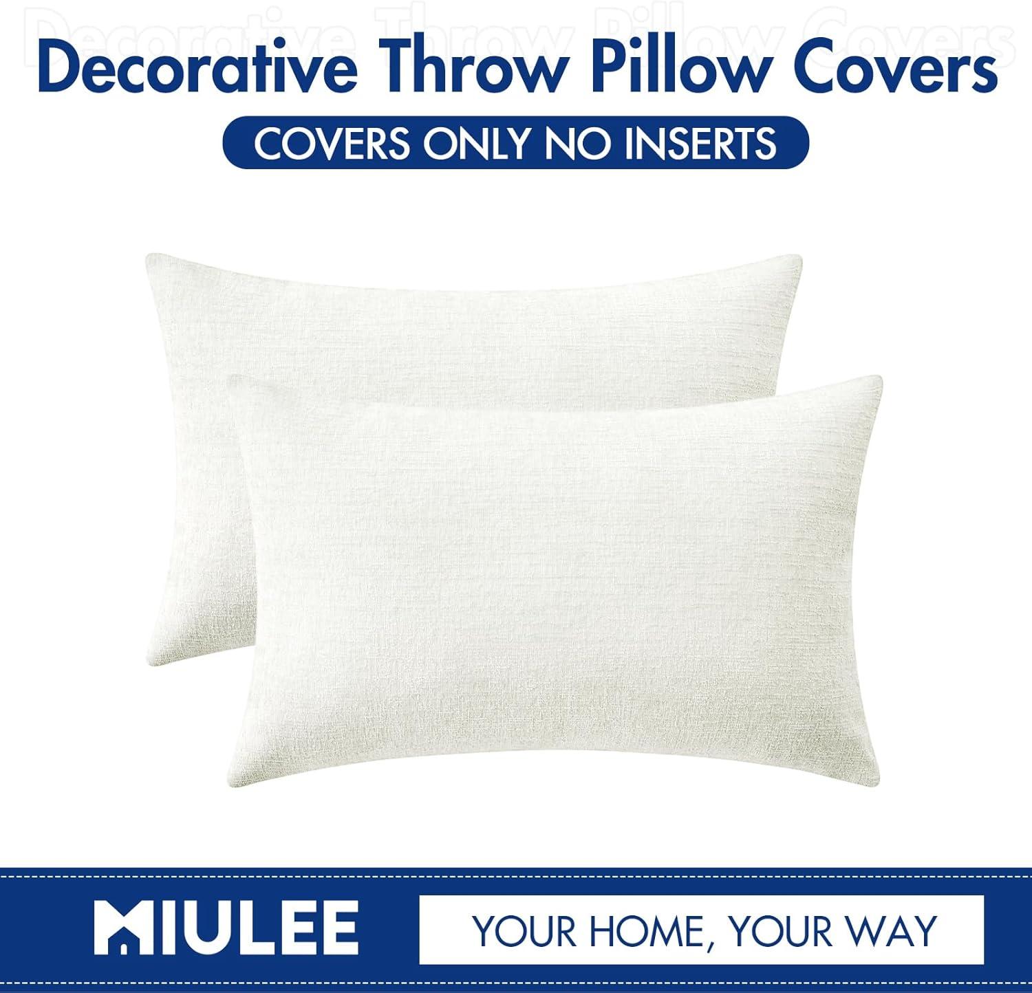imageMIULEE Pack of 2 Couch Throw Pillow Covers 18x18 Inch Soft Gold Chenille Pillow Covers for Sofa Living Room Spring Home Decor Couch Solid Dyed CasesWhite