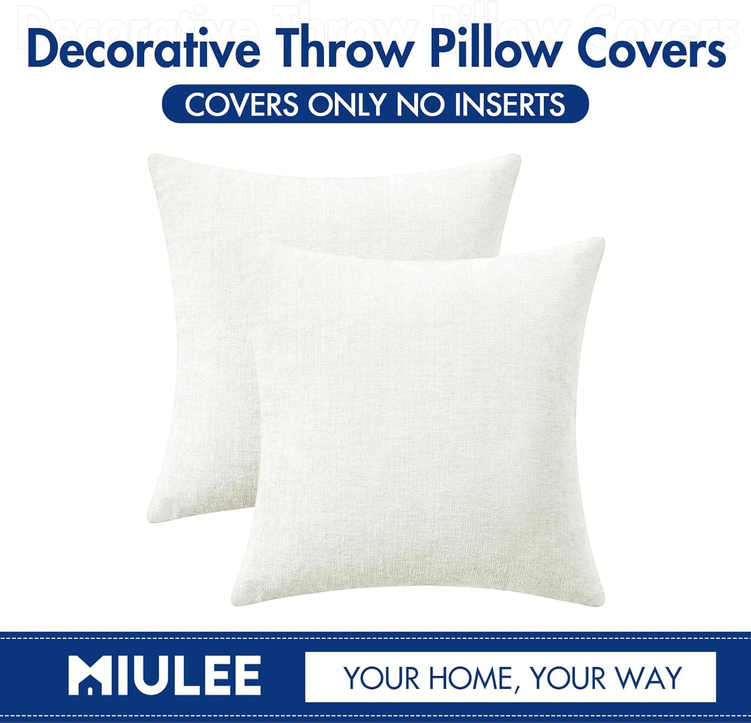 imageMIULEE Pack of 2 Couch Throw Pillow Covers 18x18 Inch Soft Gold Chenille Pillow Covers for Sofa Living Room Spring Home Decor Couch Solid Dyed CasesWhite