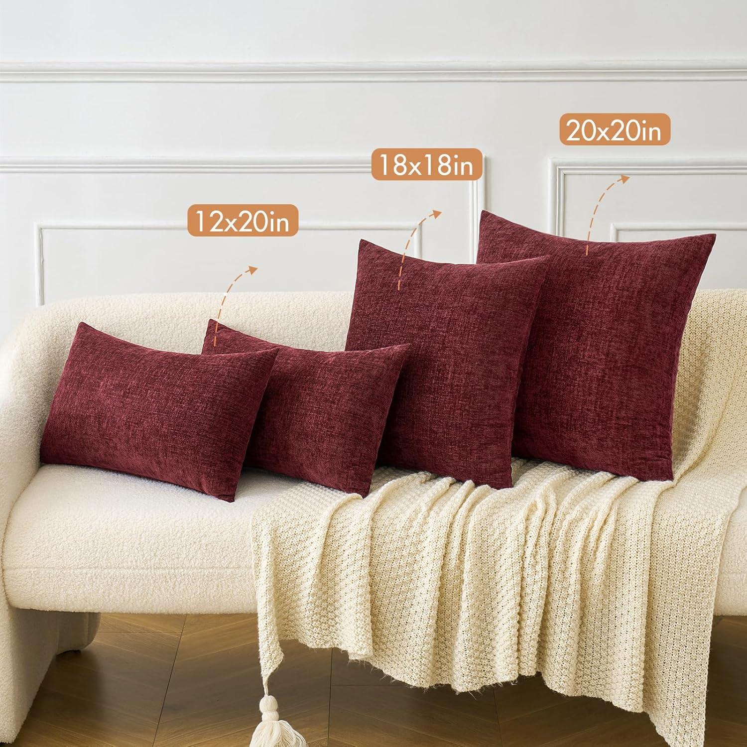 imageMIULEE Pack of 2 Couch Throw Pillow Covers 18x18 Inch Soft Gold Chenille Pillow Covers for Sofa Living Room Spring Home Decor Couch Solid Dyed CasesWine Red