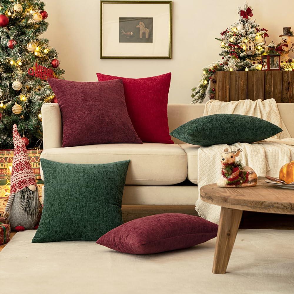 imageMIULEE Pack of 2 Couch Throw Pillow Covers 18x18 Inch Soft Gold Chenille Pillow Covers for Sofa Living Room Spring Home Decor Couch Solid Dyed CasesWine Red