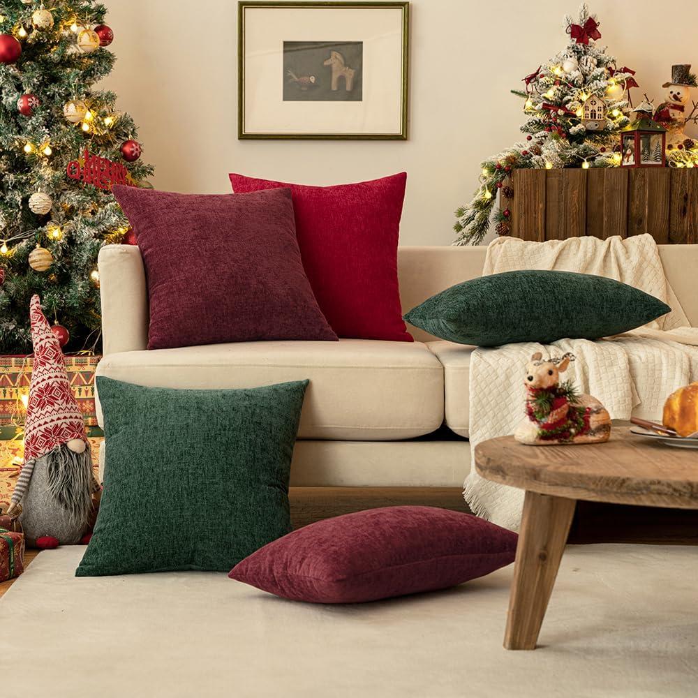 imageMIULEE Pack of 2 Couch Throw Pillow Covers 18x18 Inch Soft Gold Chenille Pillow Covers for Sofa Living Room Spring Home Decor Couch Solid Dyed CasesWine Red