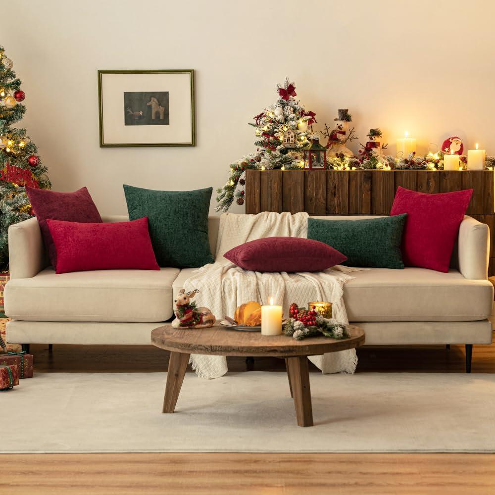imageMIULEE Pack of 2 Couch Throw Pillow Covers 18x18 Inch Soft Gold Chenille Pillow Covers for Sofa Living Room Spring Home Decor Couch Solid Dyed CasesWine Red