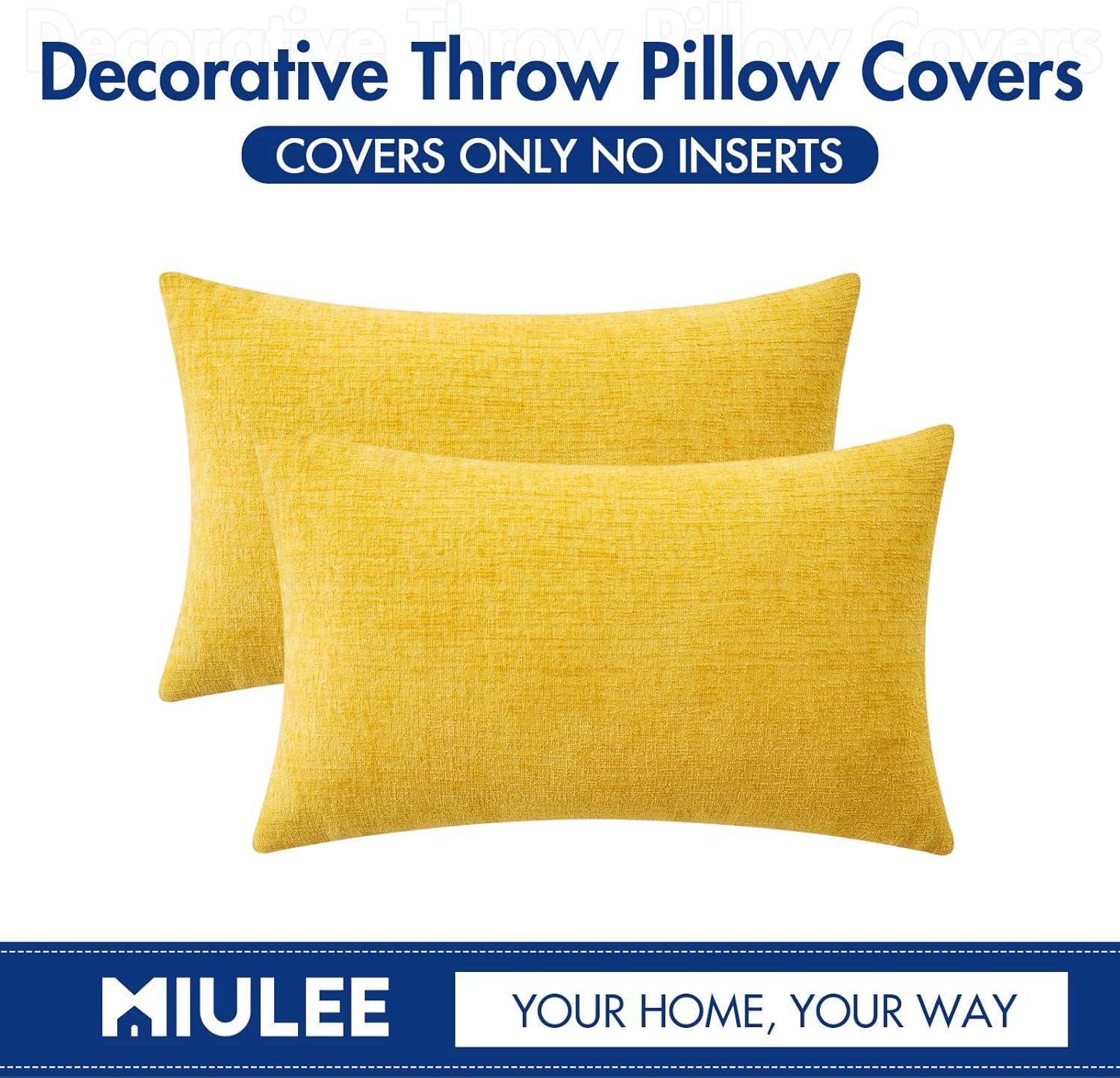 imageMIULEE Pack of 2 Couch Throw Pillow Covers 18x18 Inch Soft Gold Chenille Pillow Covers for Sofa Living Room Spring Home Decor Couch Solid Dyed CasesYellow
