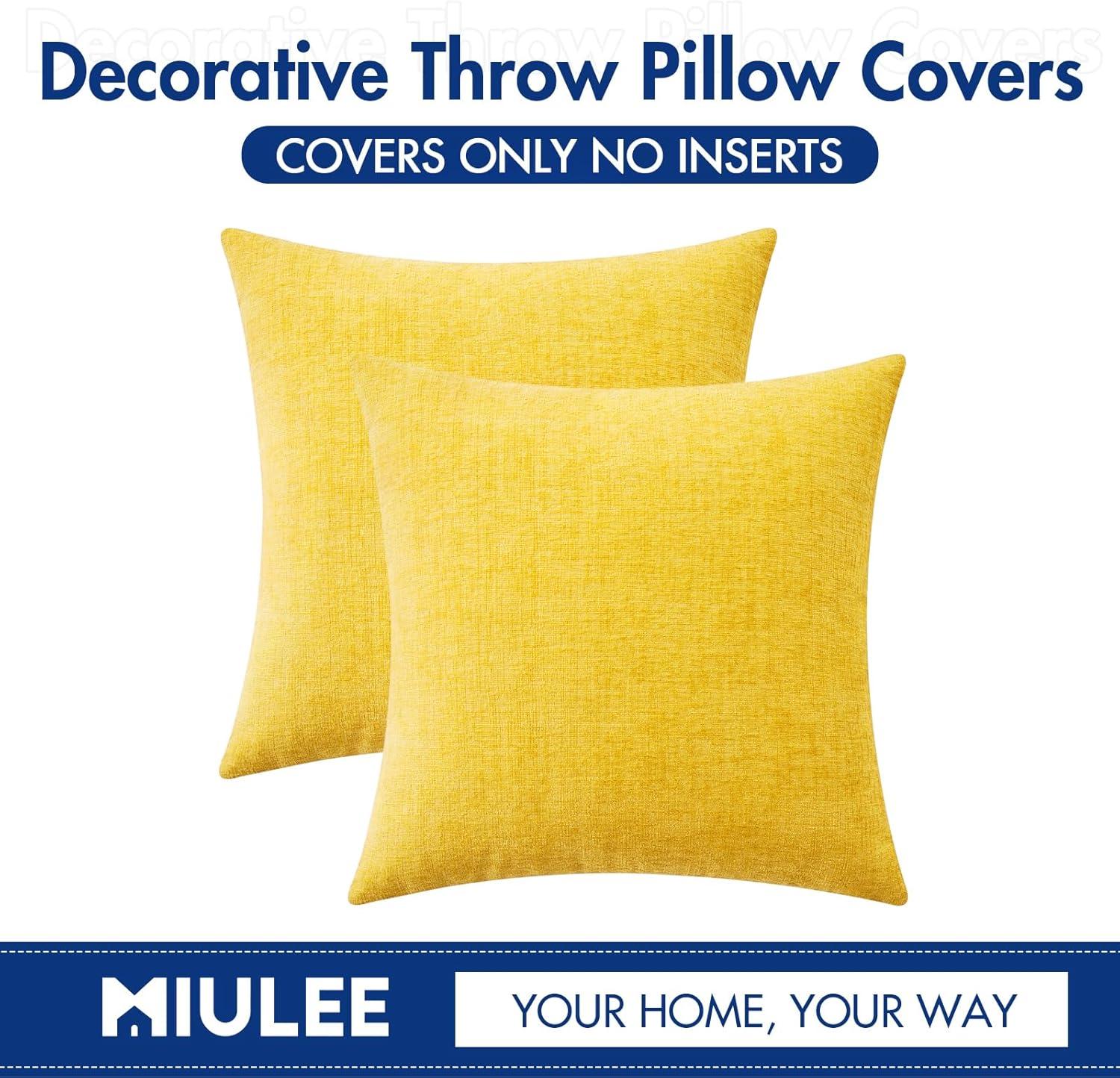 imageMIULEE Pack of 2 Couch Throw Pillow Covers 18x18 Inch Soft Gold Chenille Pillow Covers for Sofa Living Room Spring Home Decor Couch Solid Dyed CasesYellow