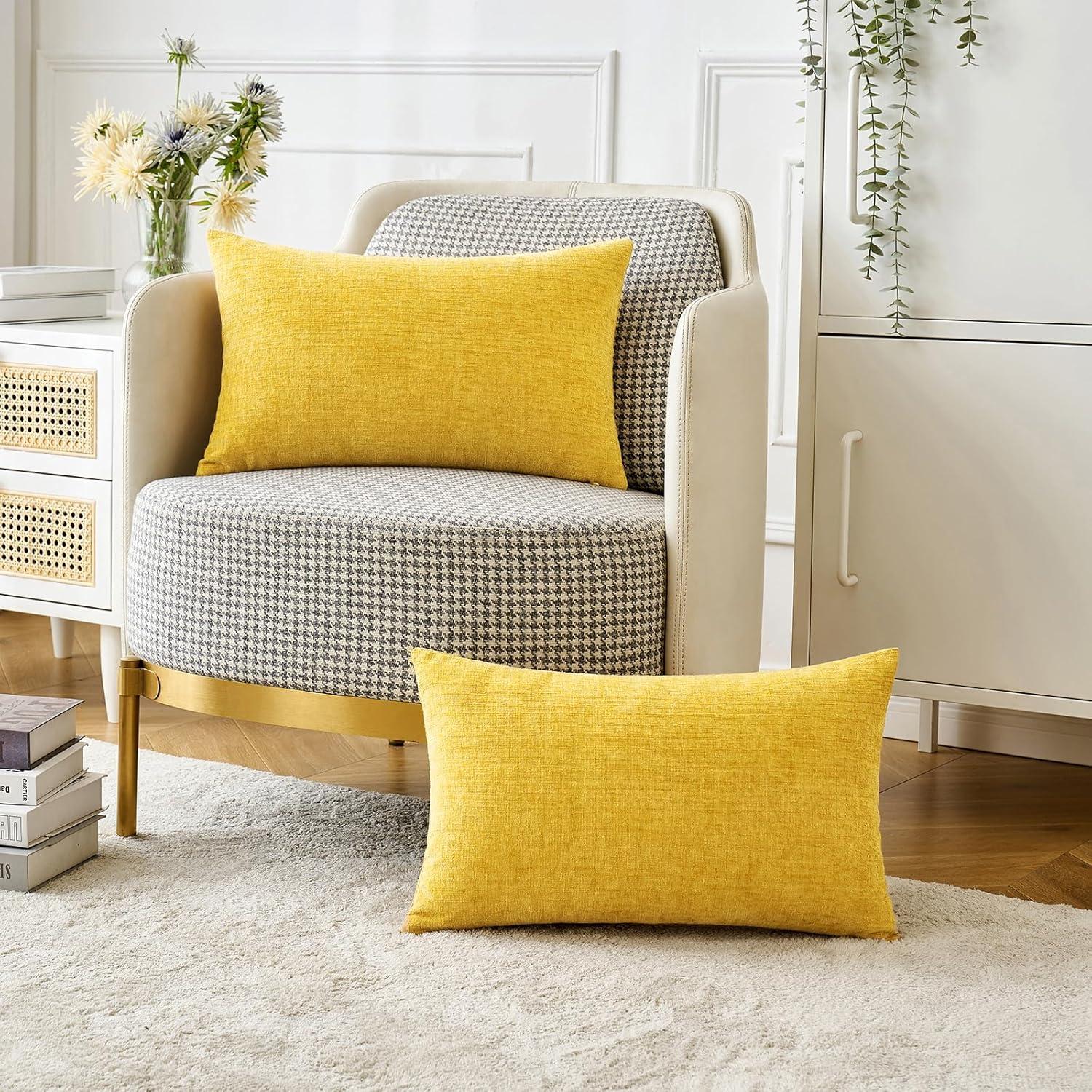 imageMIULEE Pack of 2 Couch Throw Pillow Covers 18x18 Inch Soft Gold Chenille Pillow Covers for Sofa Living Room Spring Home Decor Couch Solid Dyed CasesYellow