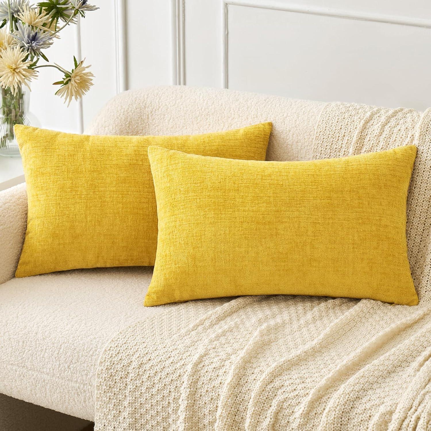 imageMIULEE Pack of 2 Couch Throw Pillow Covers 18x18 Inch Soft Gold Chenille Pillow Covers for Sofa Living Room Spring Home Decor Couch Solid Dyed CasesYellow