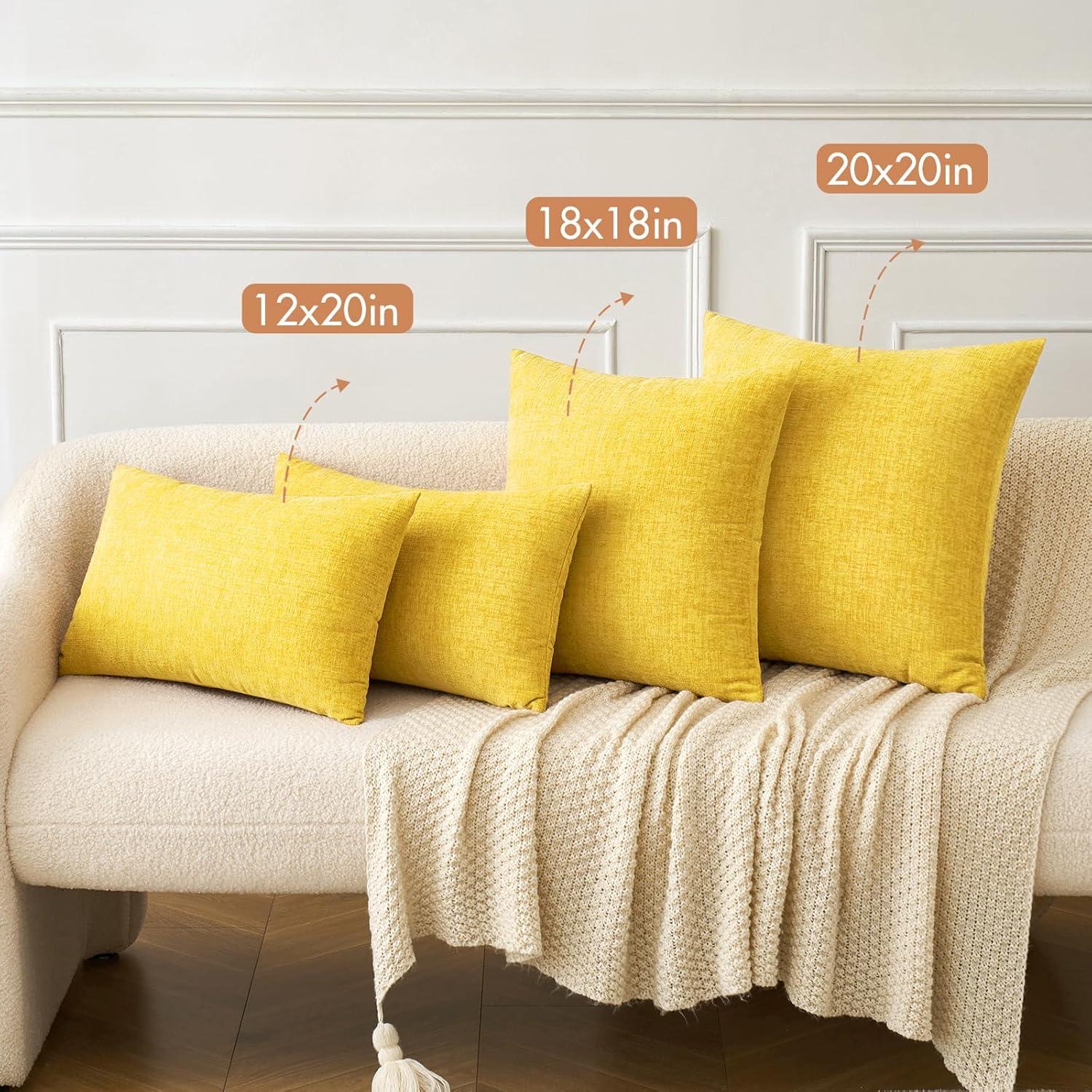 imageMIULEE Pack of 2 Couch Throw Pillow Covers 18x18 Inch Soft Gold Chenille Pillow Covers for Sofa Living Room Spring Home Decor Couch Solid Dyed CasesYellow