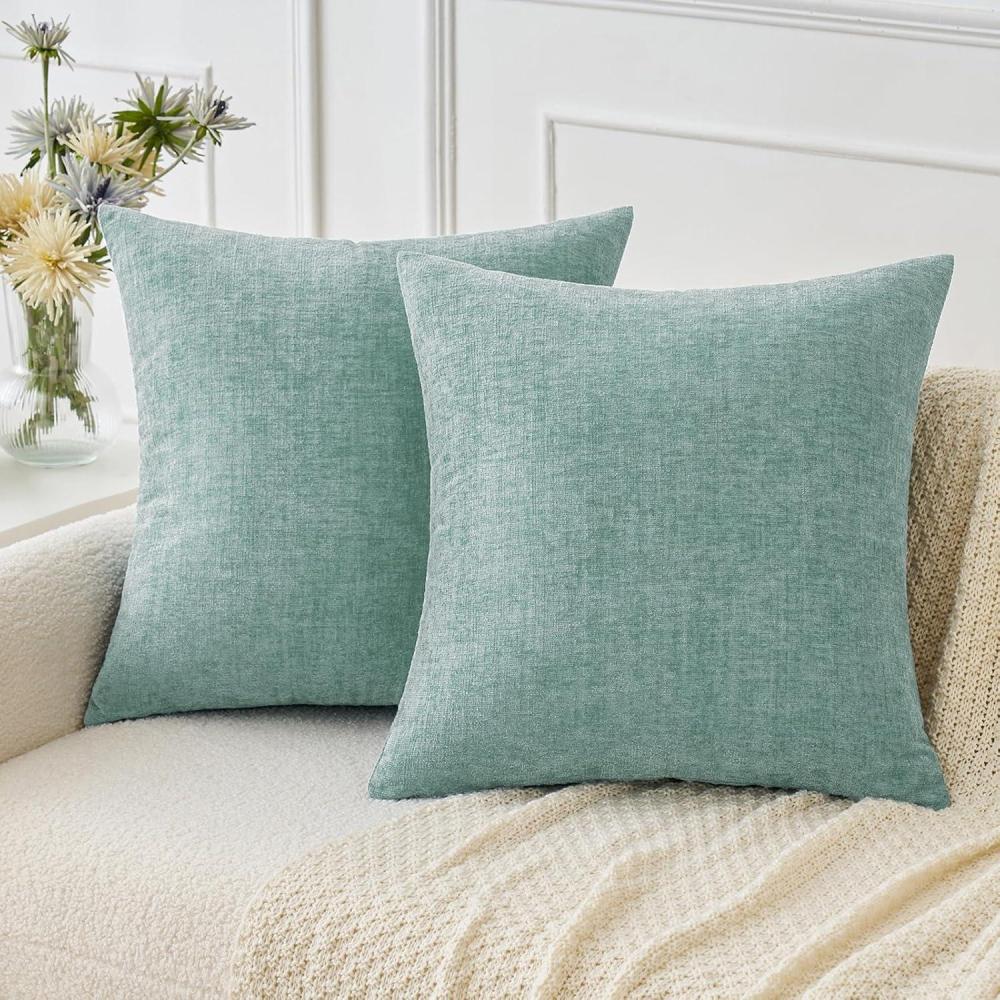 imageMIULEE Pack of 2 Couch Throw Pillow Covers 18x18 Inch Soft Gold Chenille Pillow Covers for Sofa Living Room Spring Home Decor Couch Solid Dyed CasesAqua Green