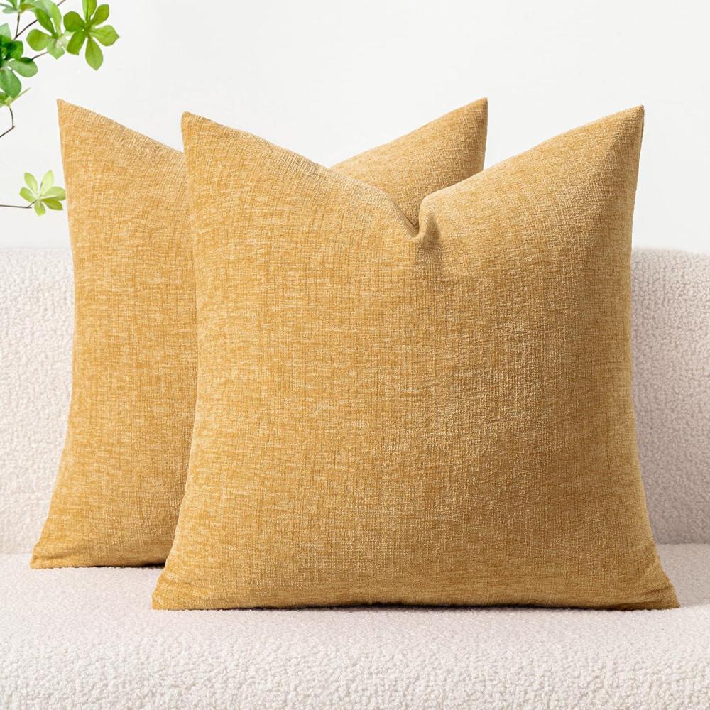 imageMIULEE Pack of 2 Couch Throw Pillow Covers 18x18 Inch Soft Gold Chenille Pillow Covers for Sofa Living Room Spring Home Decor Couch Solid Dyed CasesBeige Yellow