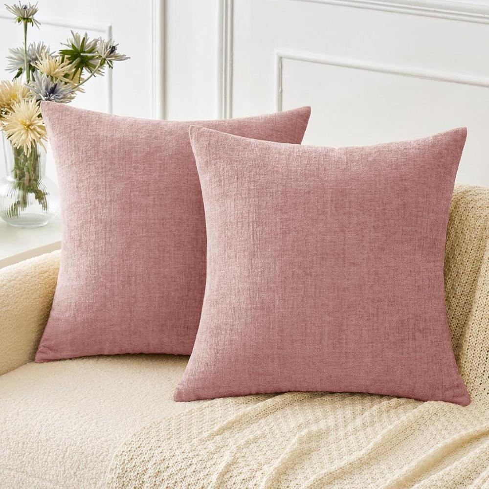 imageMIULEE Pack of 2 Couch Throw Pillow Covers 18x18 Inch Soft Gold Chenille Pillow Covers for Sofa Living Room Spring Home Decor Couch Solid Dyed CasesBlush Pink