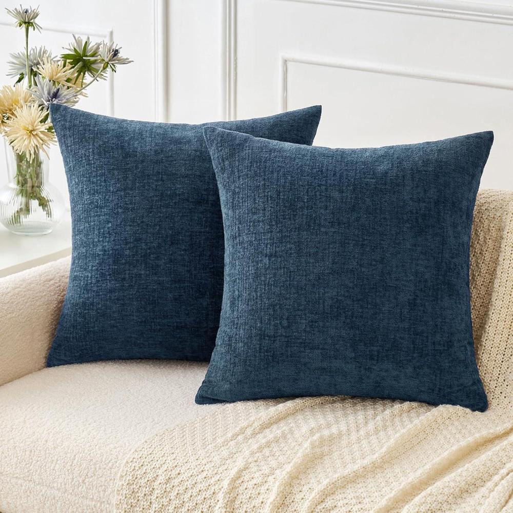 imageMIULEE Pack of 2 Couch Throw Pillow Covers 18x18 Inch Soft Gold Chenille Pillow Covers for Sofa Living Room Spring Home Decor Couch Solid Dyed CasesBlue