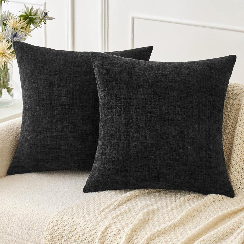 imageMIULEE Pack of 2 Couch Throw Pillow Covers 18x18 Inch Soft Gold Chenille Pillow Covers for Sofa Living Room Spring Home Decor Couch Solid Dyed CasesBlack