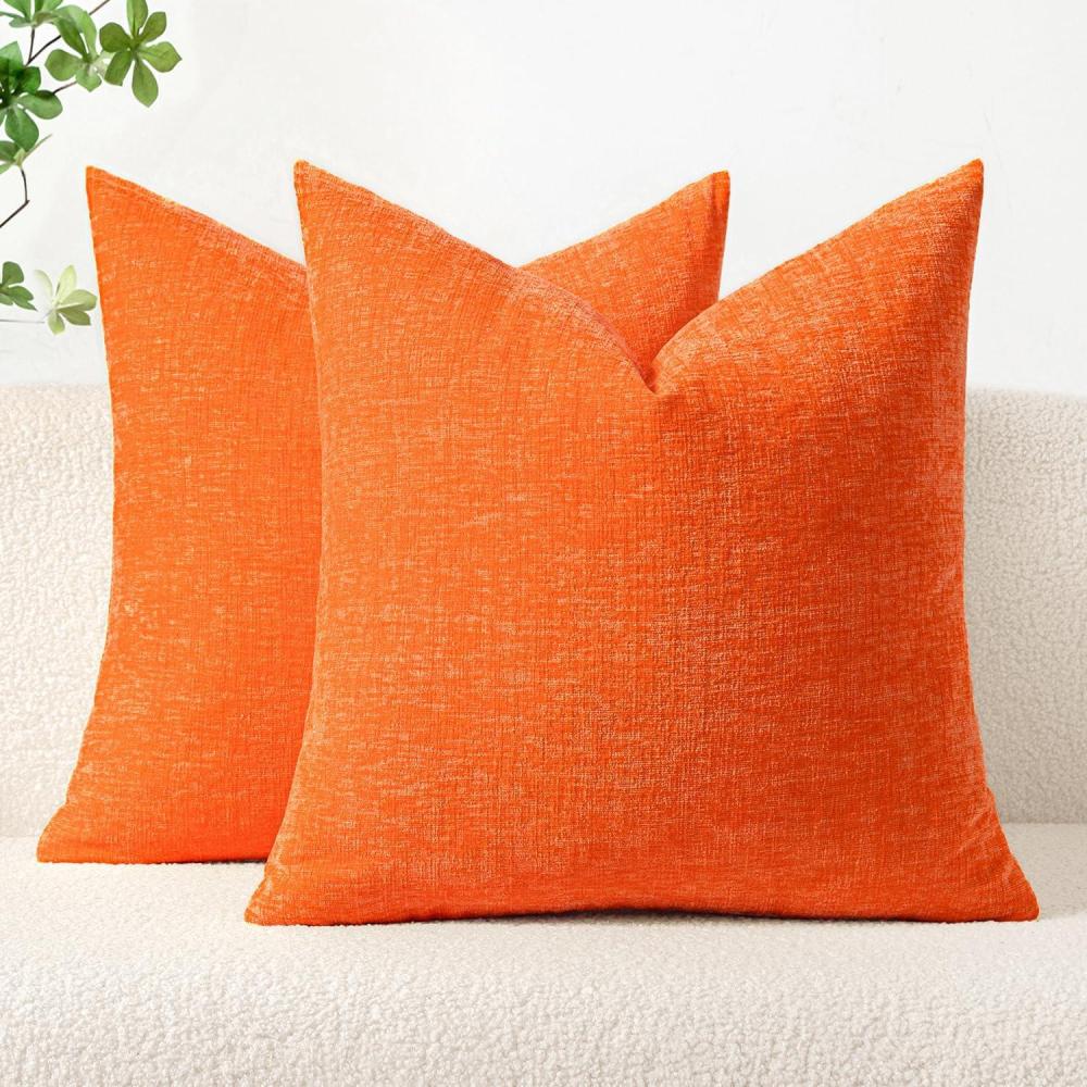 imageMIULEE Pack of 2 Couch Throw Pillow Covers 18x18 Inch Soft Gold Chenille Pillow Covers for Sofa Living Room Spring Home Decor Couch Solid Dyed CasesBright Orange
