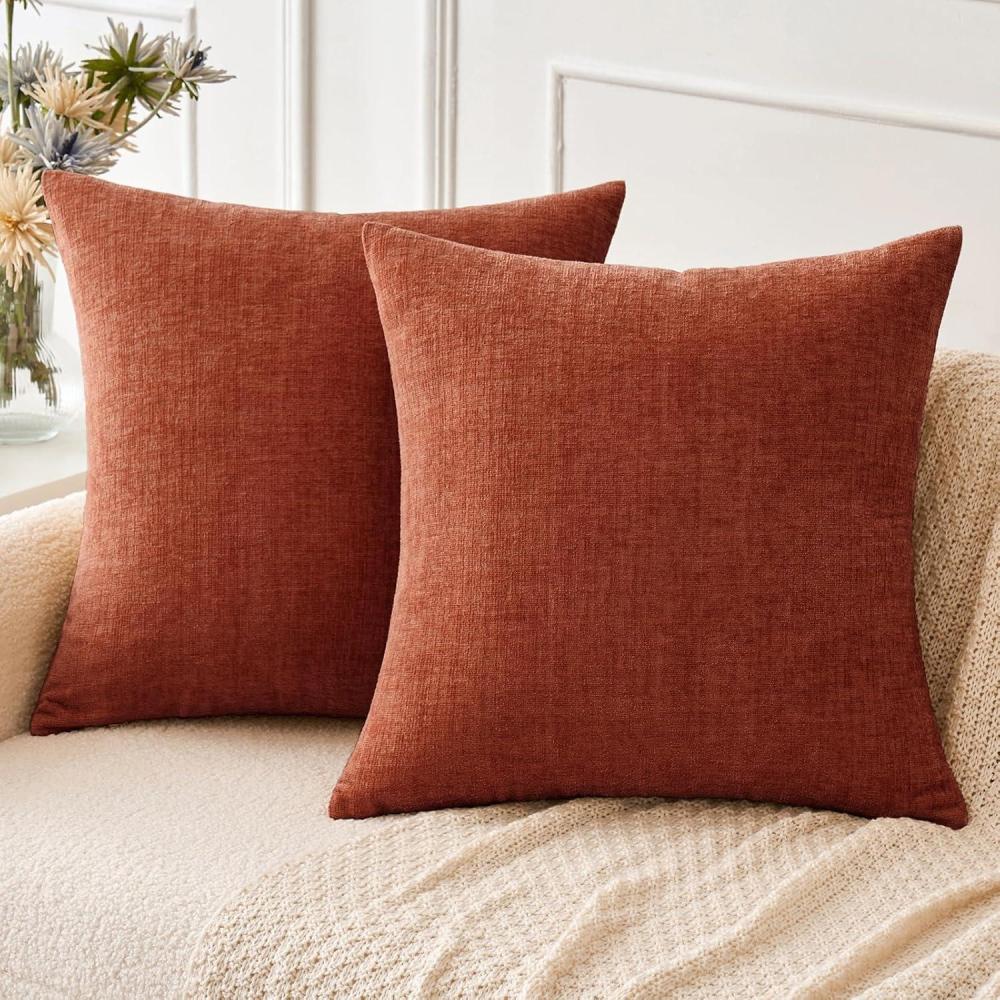 imageMIULEE Pack of 2 Couch Throw Pillow Covers 18x18 Inch Soft Gold Chenille Pillow Covers for Sofa Living Room Spring Home Decor Couch Solid Dyed CasesBurnt Orange