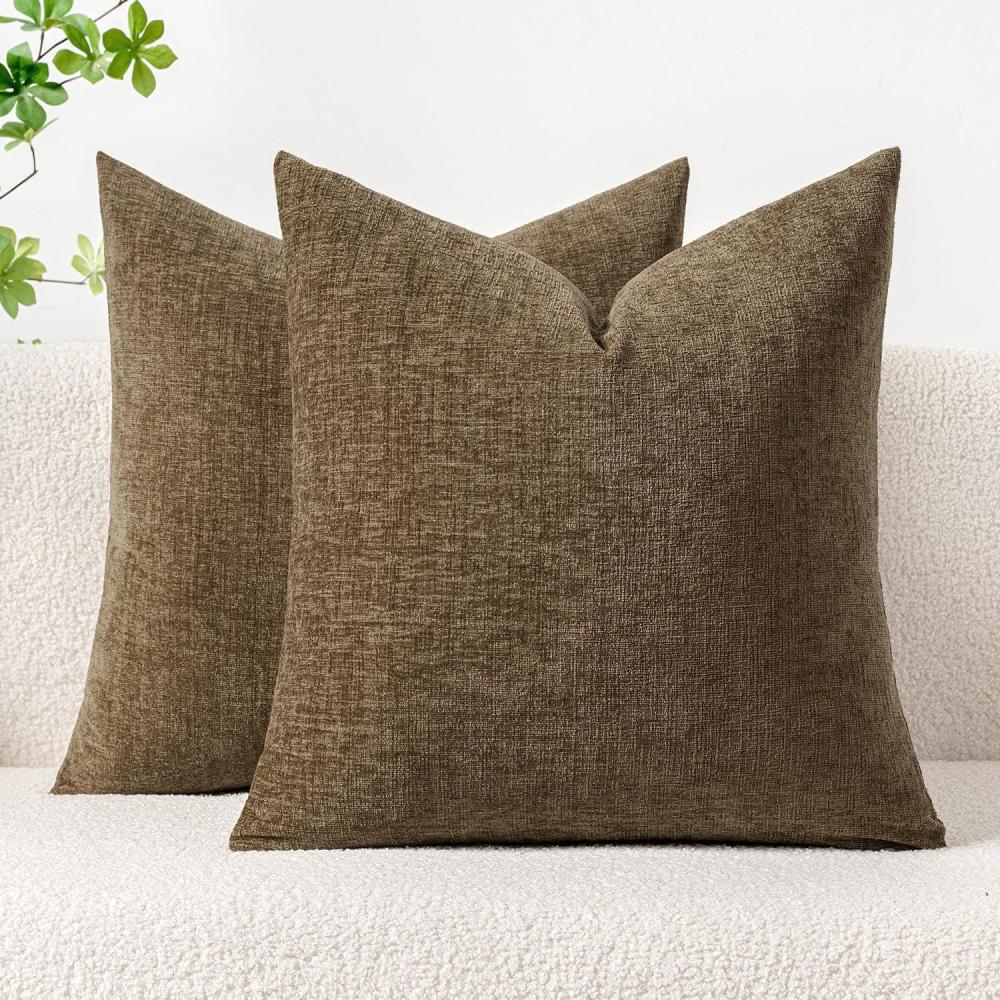 imageMIULEE Pack of 2 Couch Throw Pillow Covers 18x18 Inch Soft Gold Chenille Pillow Covers for Sofa Living Room Spring Home Decor Couch Solid Dyed CasesCoffee