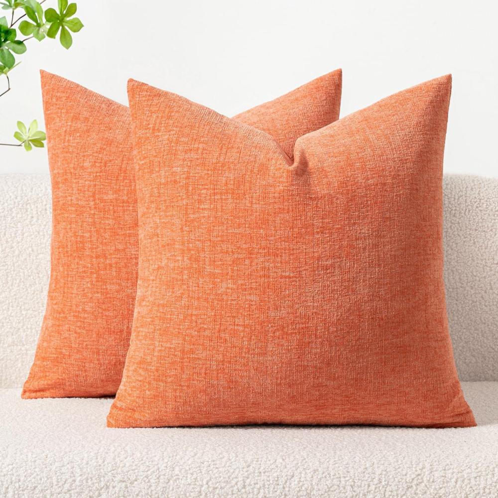 imageMIULEE Pack of 2 Couch Throw Pillow Covers 18x18 Inch Soft Gold Chenille Pillow Covers for Sofa Living Room Spring Home Decor Couch Solid Dyed CasesCoral Red