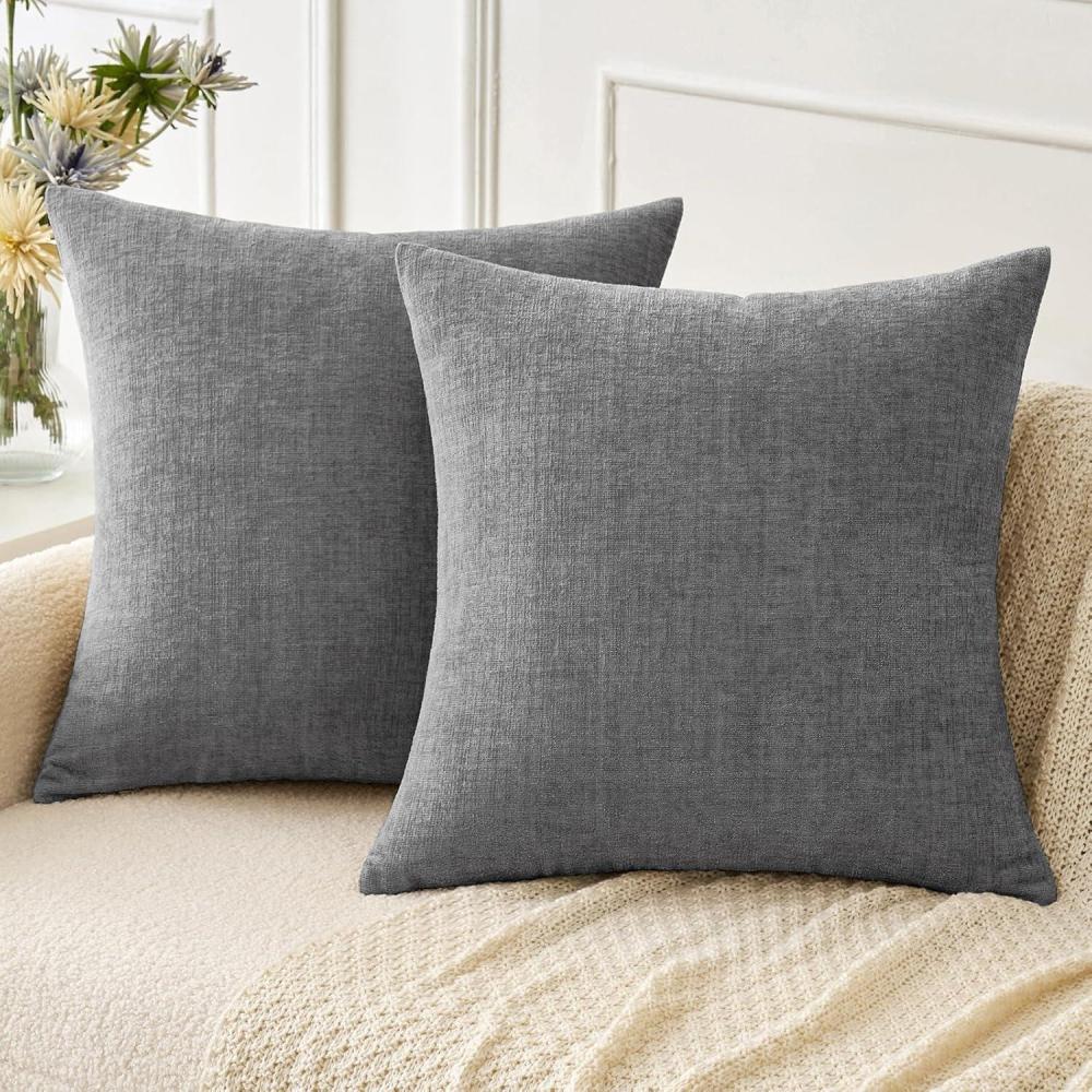 imageMIULEE Pack of 2 Couch Throw Pillow Covers 18x18 Inch Soft Gold Chenille Pillow Covers for Sofa Living Room Spring Home Decor Couch Solid Dyed CasesDark Gray
