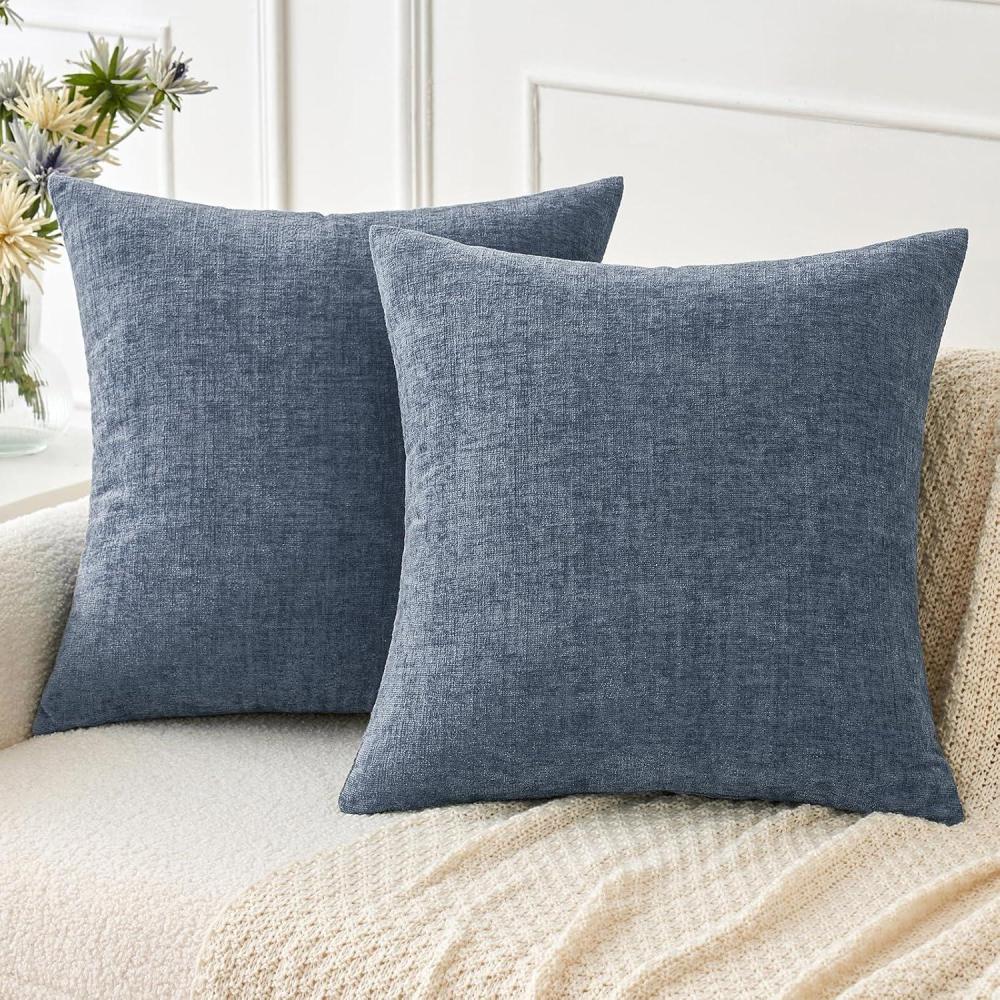 imageMIULEE Pack of 2 Couch Throw Pillow Covers 18x18 Inch Soft Gold Chenille Pillow Covers for Sofa Living Room Spring Home Decor Couch Solid Dyed CasesDark Grey Blue