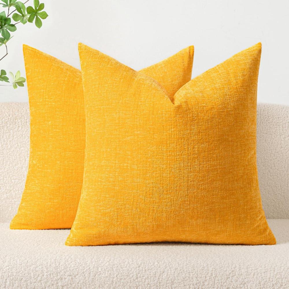 imageMIULEE Pack of 2 Couch Throw Pillow Covers 18x18 Inch Soft Gold Chenille Pillow Covers for Sofa Living Room Spring Home Decor Couch Solid Dyed CasesGoose Yellow