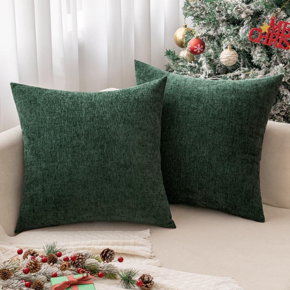 imageMIULEE Pack of 2 Couch Throw Pillow Covers 18x18 Inch Soft Gold Chenille Pillow Covers for Sofa Living Room Spring Home Decor Couch Solid Dyed CasesGreen