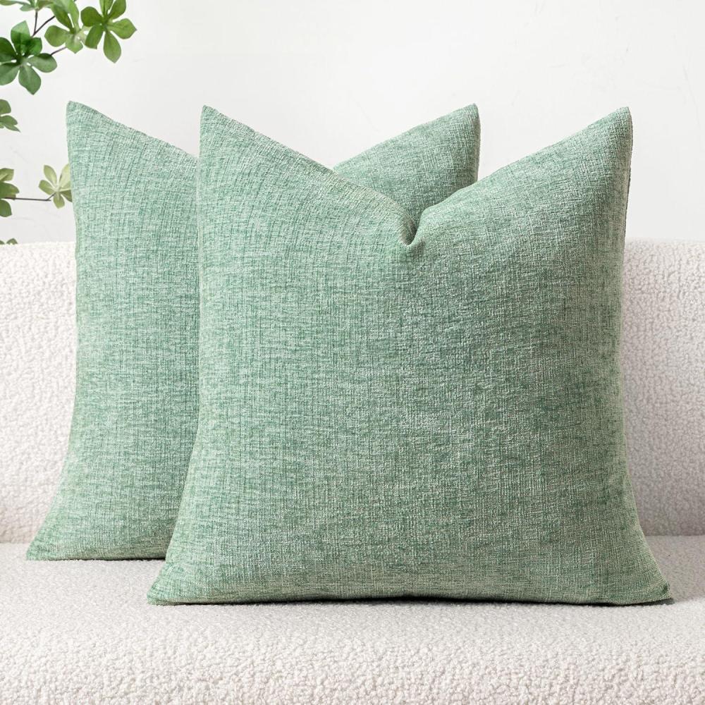 imageMIULEE Pack of 2 Couch Throw Pillow Covers 18x18 Inch Soft Gold Chenille Pillow Covers for Sofa Living Room Spring Home Decor Couch Solid Dyed CasesGreyish Green
