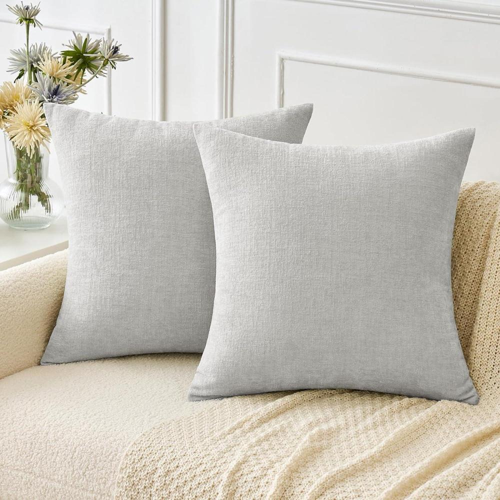 imageMIULEE Pack of 2 Couch Throw Pillow Covers 18x18 Inch Soft Gold Chenille Pillow Covers for Sofa Living Room Spring Home Decor Couch Solid Dyed CasesLight Gray