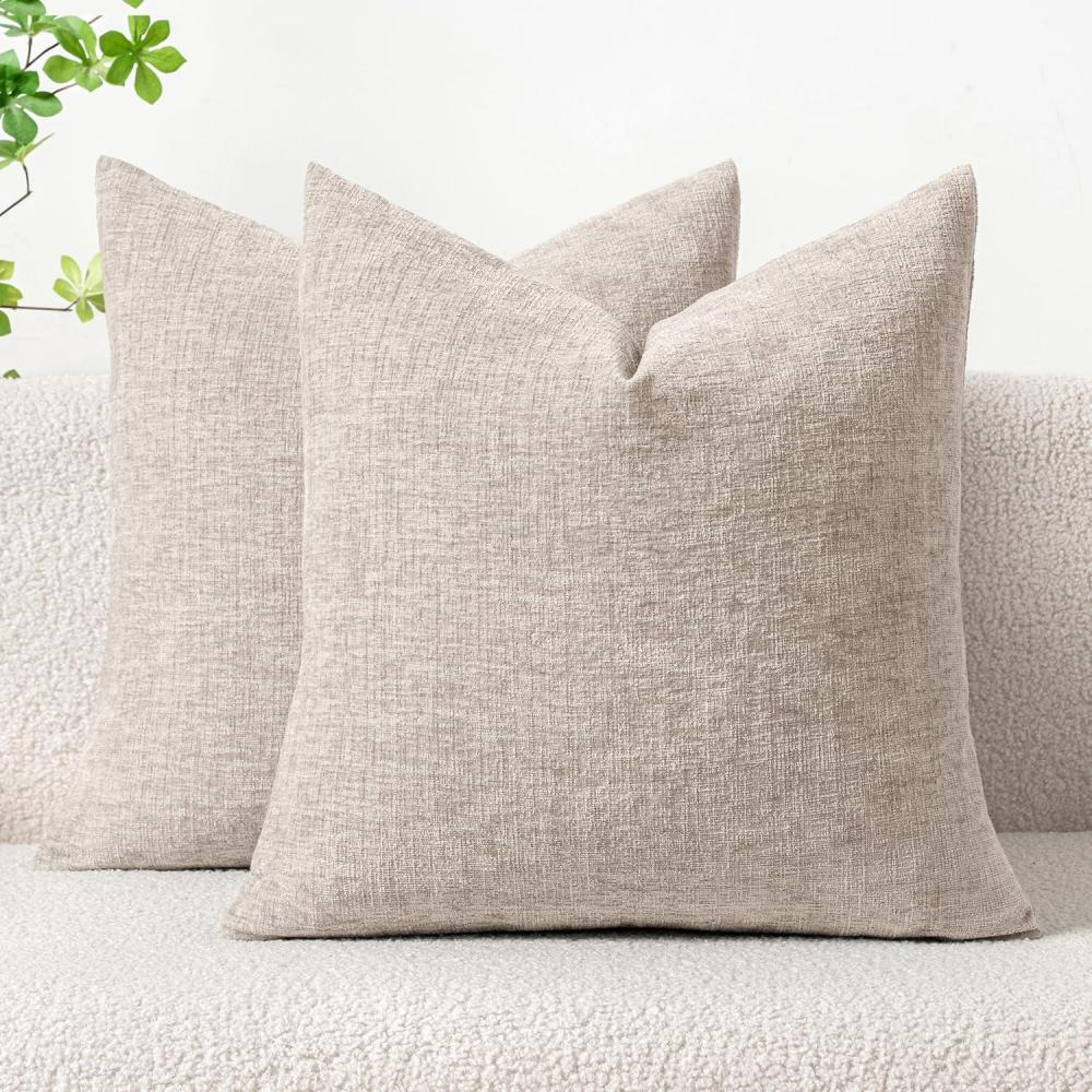 imageMIULEE Pack of 2 Couch Throw Pillow Covers 18x18 Inch Soft Gold Chenille Pillow Covers for Sofa Living Room Spring Home Decor Couch Solid Dyed CasesLight Brown