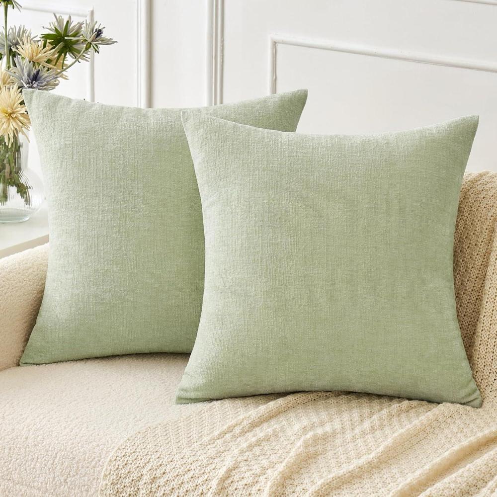 imageMIULEE Pack of 2 Couch Throw Pillow Covers 18x18 Inch Soft Gold Chenille Pillow Covers for Sofa Living Room Spring Home Decor Couch Solid Dyed CasesLight Green