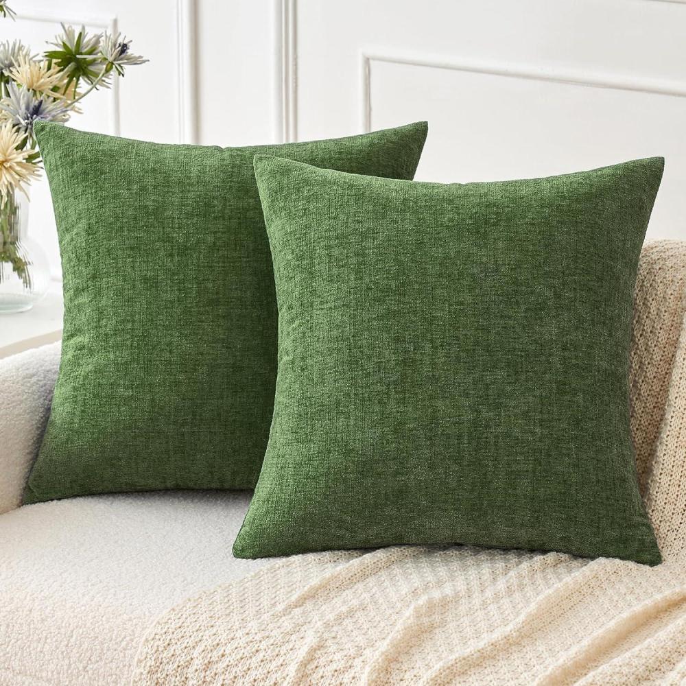imageMIULEE Pack of 2 Couch Throw Pillow Covers 18x18 Inch Soft Gold Chenille Pillow Covers for Sofa Living Room Spring Home Decor Couch Solid Dyed CasesMoss Green