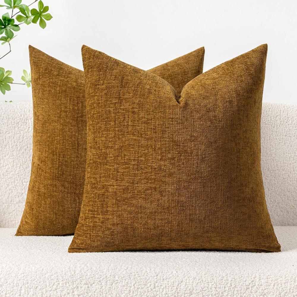 imageMIULEE Pack of 2 Couch Throw Pillow Covers 18x18 Inch Soft Gold Chenille Pillow Covers for Sofa Living Room Spring Home Decor Couch Solid Dyed CasesMustard