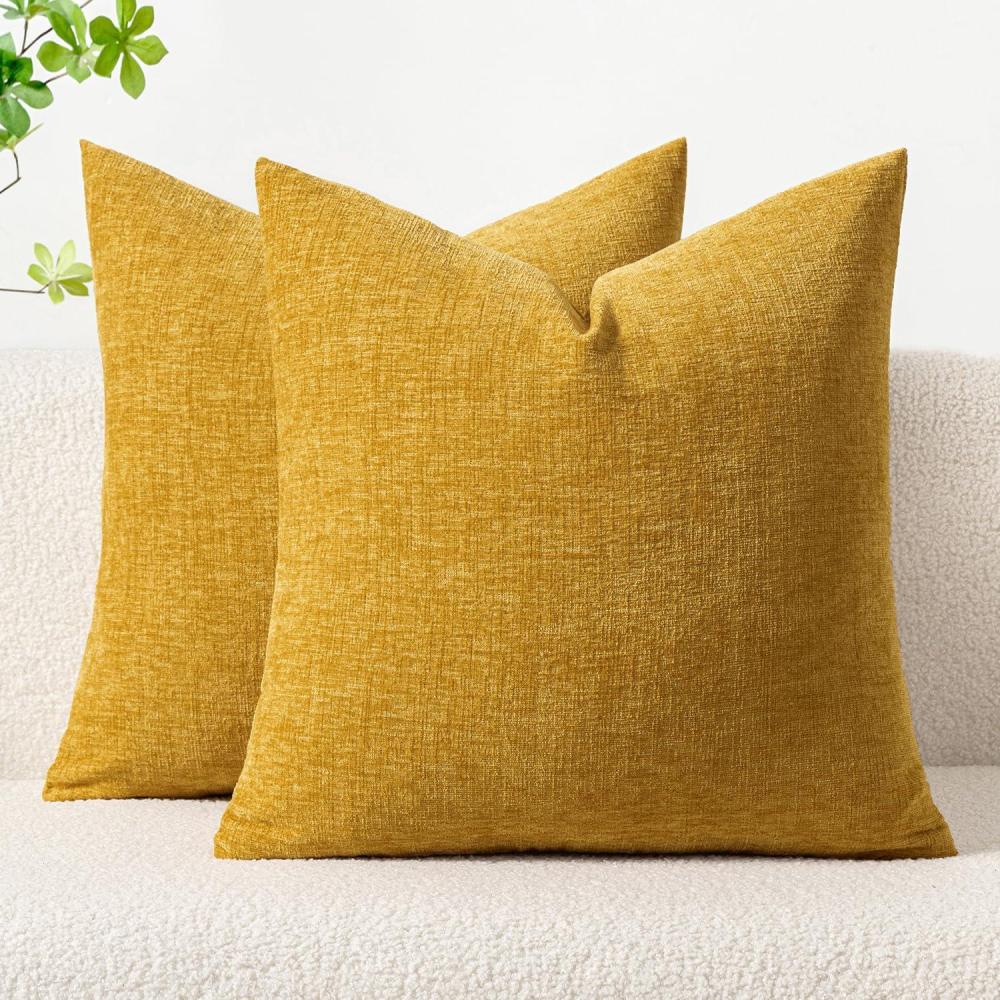 imageMIULEE Pack of 2 Couch Throw Pillow Covers 18x18 Inch Soft Gold Chenille Pillow Covers for Sofa Living Room Spring Home Decor Couch Solid Dyed CasesMustard Yellow