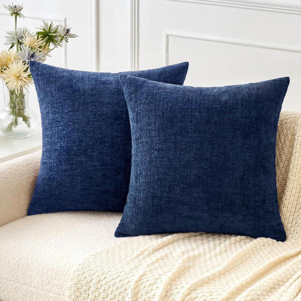 imageMIULEE Pack of 2 Couch Throw Pillow Covers 18x18 Inch Soft Gold Chenille Pillow Covers for Sofa Living Room Spring Home Decor Couch Solid Dyed CasesNavy