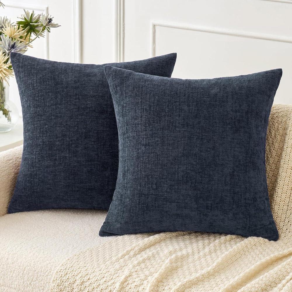imageMIULEE Pack of 2 Couch Throw Pillow Covers 18x18 Inch Soft Gold Chenille Pillow Covers for Sofa Living Room Spring Home Decor Couch Solid Dyed CasesNavy Blue