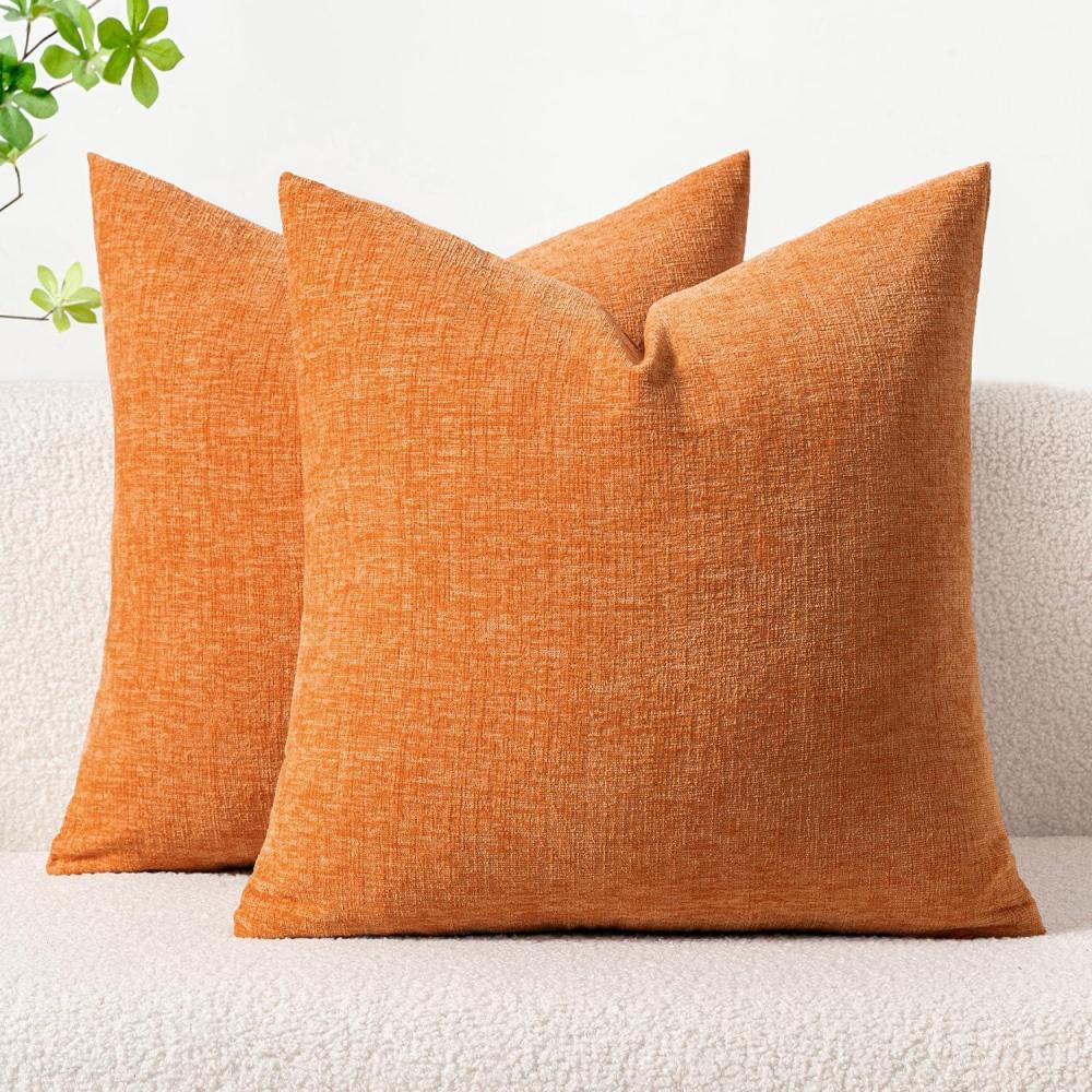 imageMIULEE Pack of 2 Couch Throw Pillow Covers 18x18 Inch Soft Gold Chenille Pillow Covers for Sofa Living Room Spring Home Decor Couch Solid Dyed CasesOrange