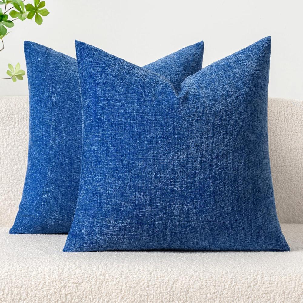 imageMIULEE Pack of 2 Couch Throw Pillow Covers 18x18 Inch Soft Gold Chenille Pillow Covers for Sofa Living Room Spring Home Decor Couch Solid Dyed CasesRoyal Blue
