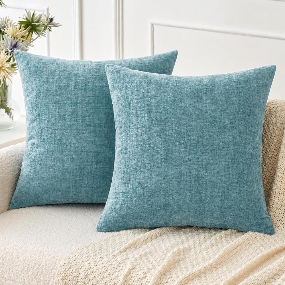 imageMIULEE Pack of 2 Couch Throw Pillow Covers 18x18 Inch Soft Gold Chenille Pillow Covers for Sofa Living Room Spring Home Decor Couch Solid Dyed CasesSmoke Blue