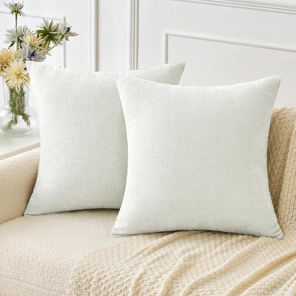 imageMIULEE Pack of 2 Couch Throw Pillow Covers 18x18 Inch Soft Gold Chenille Pillow Covers for Sofa Living Room Spring Home Decor Couch Solid Dyed CasesWhite