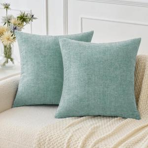 MIULEE Pack of 2 Couch Throw Pillow Covers 18×18 Inch Soft Gold Chenille Pillow Covers for Sofa Living Room Spring Home Decor Couch Solid Dyed Cases(Aqua Green)