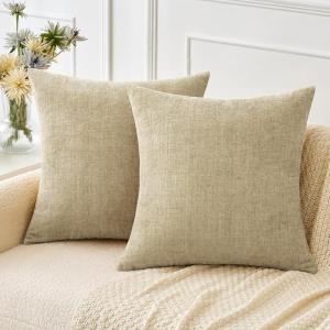 MIULEE Pack of 2 Couch Throw Pillow Covers 18×18 Inch Soft Gold Chenille Pillow Covers for Sofa Living Room Spring Home Decor Couch Solid Dyed Cases(Beige)