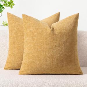 MIULEE Pack of 2 Couch Throw Pillow Covers 18×18 Inch Soft Gold Chenille Pillow Covers for Sofa Living Room Spring Home Decor Couch Solid Dyed Cases(Beige Yellow)