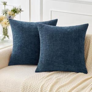 MIULEE Pack of 2 Couch Throw Pillow Covers 18×18 Inch Soft Gold Chenille Pillow Covers for Sofa Living Room Spring Home Decor Couch Solid Dyed Cases(Blue)